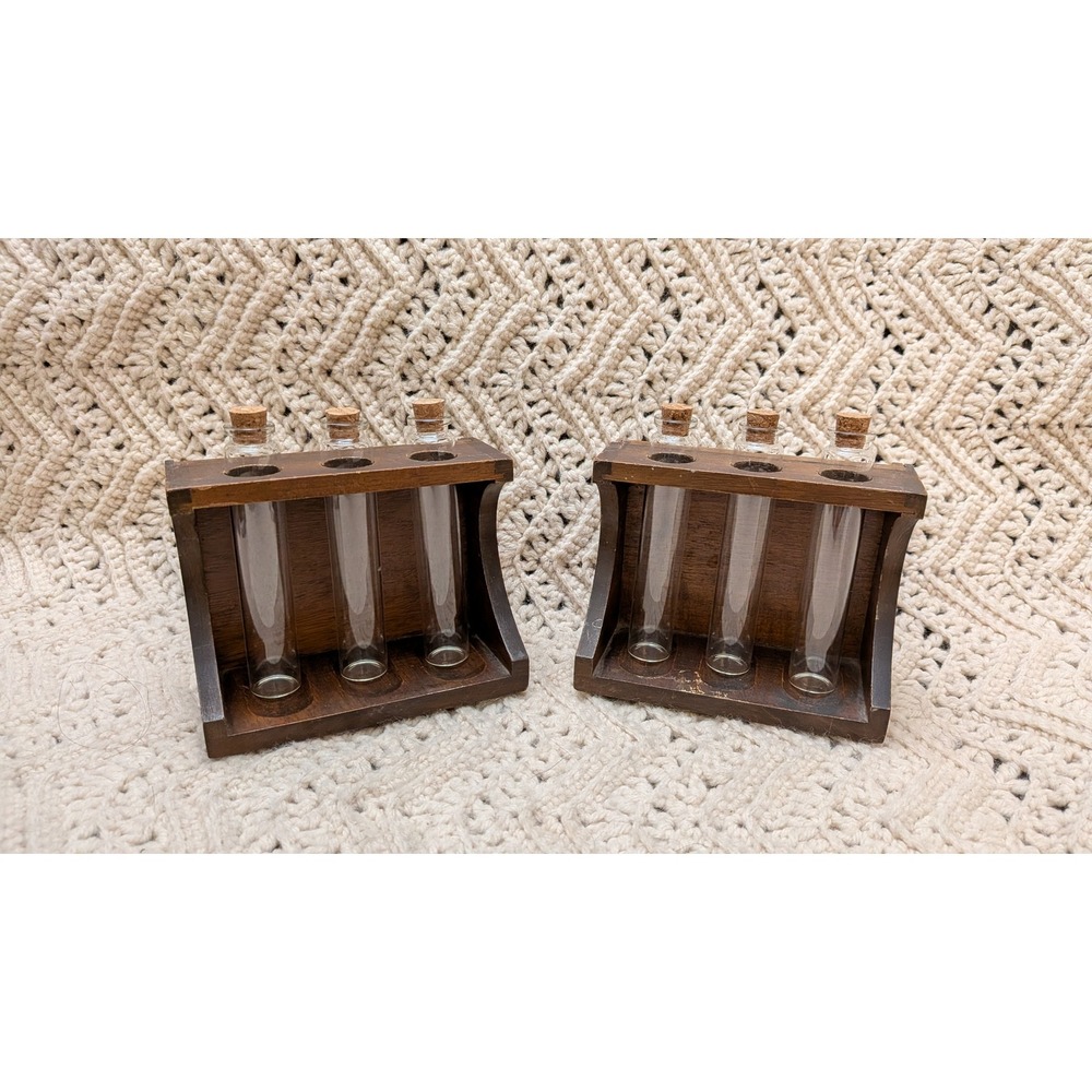 Vintage Wood Pipe Holder Upcycled Plant Propagation Station Set of 2